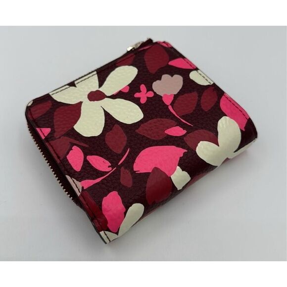 Kate Spade Jackson Forest Floral Small Bifold Wallet Burgundy Pink Cream Mod - Picture 4 of 14